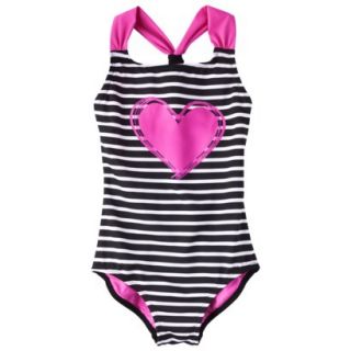 Xhilaration Girls Heart 1 Piece Swimsuit   Pink/Black XL