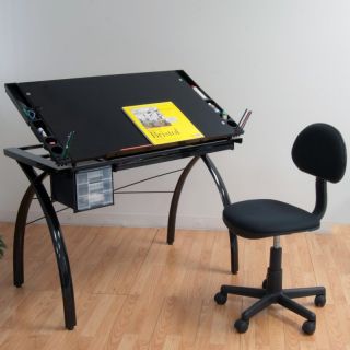 Studio Designs Futura Drafting Table with Glass Top Black Glass   10070