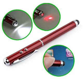 3 in 1 Touchscreen Stylus Red Laser Pointer LED Flashlight for iPad, iPhone, P1000 and Playbook (Red)