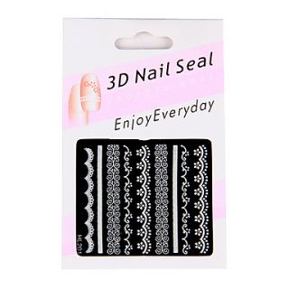 6 Nail Art Stickers French Style White/Black/Pink Lace