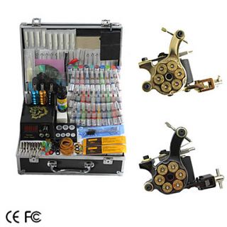 2 Cast Iron Tattoo Gun Kit with LCD Power Supply and 40 Ink