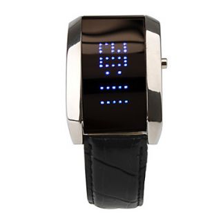 Blue LED Black PU Leather Band Sport LED Wrist Watch