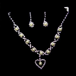 Ladies Rhinestone/ Imitation Pearl In Silver Alloy Necklace And Earrings Set