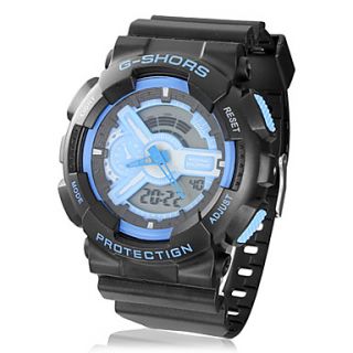 Unisex Double Movement Multi Functional Blue Face Black Silicone Band Sporty Wrist Watch