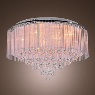 Modern Crystal Drop 8 Light Flush Mount with Fabric Lamp