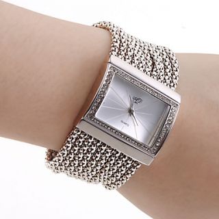 Womens PC Movement Silver Band White Dial Bracelet Watch with Czechic Diamond Decoration