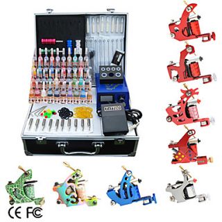 8 Guns Tattoo Kit with LCD Power and 40 Ink Free Temporary Tattoo 2 Pcs