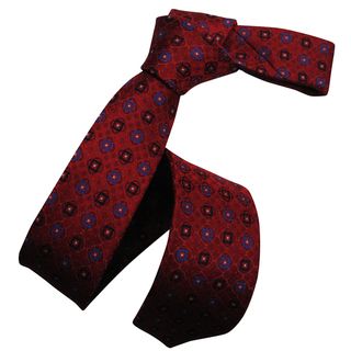 Dmitry Mens Red Italian Silk Patterned Skinny Tie