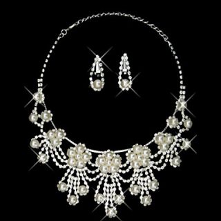 Elegant Pearl Classical Style Ladies Necklace and Earrings Jewelry Set (45 cm)