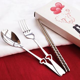 Heart Shaped Stainless Cutlery Set (Spoon, Fork and Chopsticks)