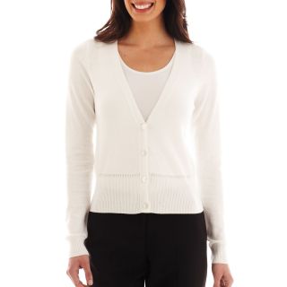 Worthington Pointelle Trim Cardigan Sweater   Tall, White, Womens