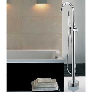 Contemporary Floor Standing Tub Faucet with Hand Shower   Chrome Finish