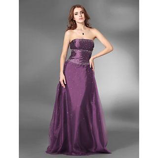 A line Strapless Floor length Satin Tulle Prom/Evening Dress