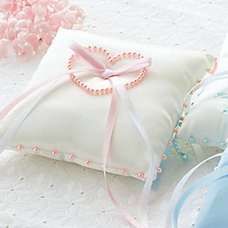 Satin Ring Pillow With Pearl Heart And Bow (More Colors)