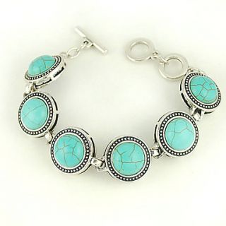Turquoise And Silver Alloy Circle Charm Toggle Bracelet