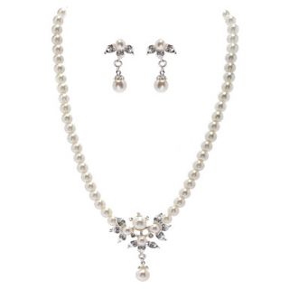 Vintage Style Pearl With Rhinestons Necklace And Earring Set