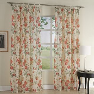 (One Pair) Red Flowers Country Sheer Curtain