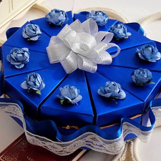 Blue Cake Favor Box With Lace (Set of 10)