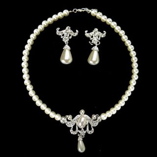Ivory Pearl Two Piece Shimmer Ladies Necklace and Earrings Jewelry Set (38 cm)
