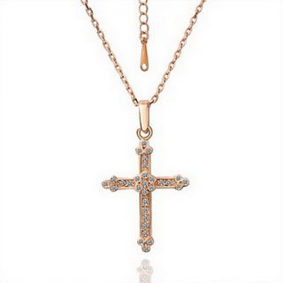 18K Gorgeous Fashion Rhinestone Alloy Cross Necklace (More Colors)