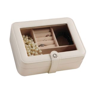 Mele & Co. Rio Faux Leather Glass Top Ivory Jewelry Box