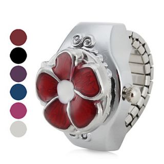Womens Flower Petal Style Alloy Analog Quartz Ring Watch (Assorted Colors)