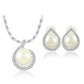 Exquisite Pearl With Rhinestone Ladies Jewelry Set Including Necklace and Earrings