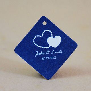 Personalized Rhombus Favor Tag   Blue Hearts (Set of 30)