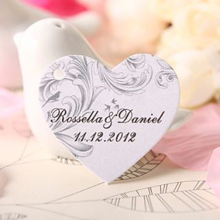 Personalized Heart Shaped Favor Tag   Flower Leaves (Set of 60)