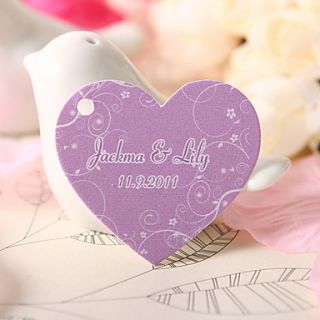 Personalized Heart Shaped Favor Tag   Purple Litter Flowers (Set of 60)