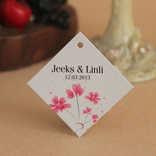 Personalized Rhombus Favor Tag   Lovely Pink Flowers (Set of 30)