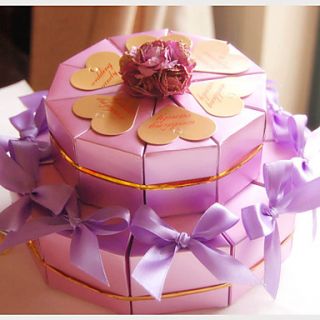 Lilac Card Paper Wedding Favor Boxes With Ribbon (Set of 20)