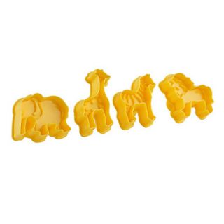 Fondant Cake DIY Decorating Plunger Cutter Tools Elephant Lion Giraffe Horse Theme (4 Pack)