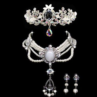 Luxurious Alloy Elegant Rhinestone Wedding Jewelry Set Including Tiara,Necklace,Earrings