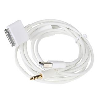 30 Pin to USB Male and 3.5mm Stereo Audio AUX Cable for iPad, iPhone and iPod
