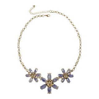 Mixit Gold Tone Light Blue 3 Flower Statement Necklace