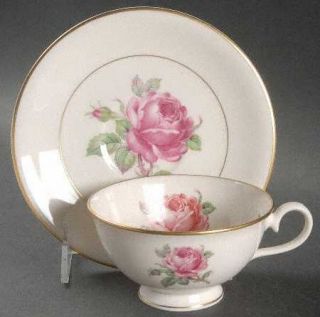 Ancestral   Am Hostess Manor Rose Gold Trim Footed Cup & Saucer Set, Fine China