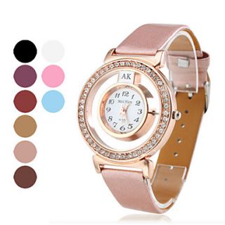 Womens Fashion Crystal Case PU Band Quartz Wrist Watch (Assorted Colors)