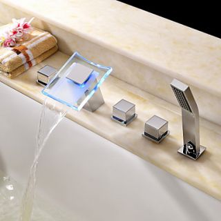 Color Changing LED Hydropower Waterfall Widespread Tub Faucet   Chrome Finish