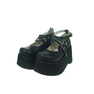 Black PU Leather 10cm Wedge Gothic Lolita Shoes