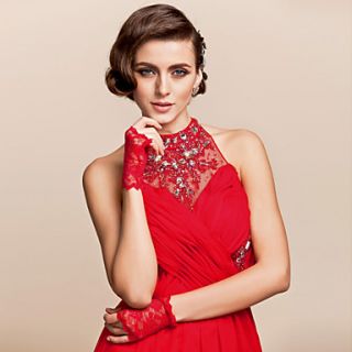 Lace Fingerless Wrist Length Bridal Gloves With Embroidery (More Colors)