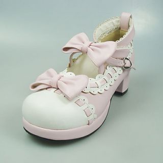 Handmade Pink PU Leather 4.5cm High Heel Sweet Lolita Shoes with Bow