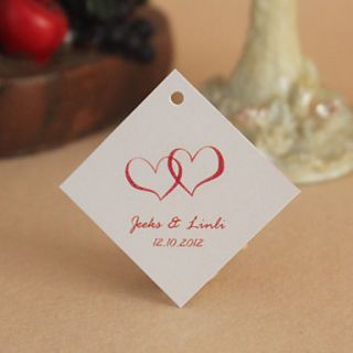 Personalized Rhombus Favor Tag   Red Hearts (Set of 30)