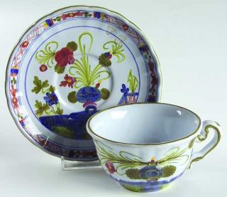 Sigma Carnation Flat Cup & Saucer Set, Fine China Dinnerware   Blue Vase,Red, Bl