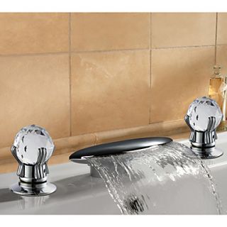 Contemporary Two Handle Solid Brass Chrome Finish Waterfall Bathroom Sink Faucet