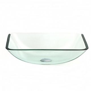 VT5020 Contemporary Tempered Glass Vessel Rectangle Sink With Mounting Ring and Water Drain