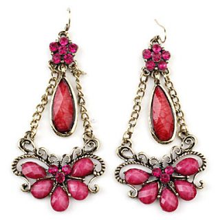 Water Drop with Butterfly Style Retro Earrings for Women (Rose)