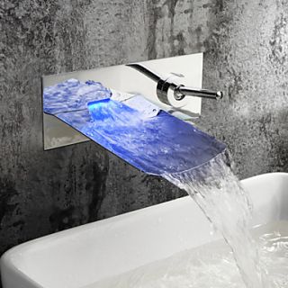 Chrome Finish Color Changing LED Waterfall Wall Mount Bathroom Sink Faucet