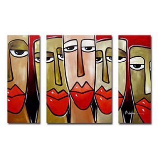 Hand painted Oil Painting People Oversized Wide Set of 3