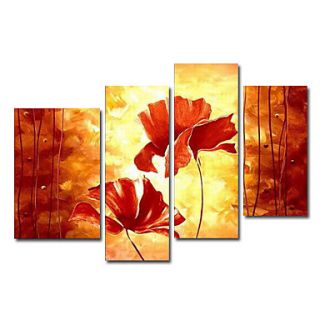 Hand painted Oil Painting Floral Oversized Wide Set of 4